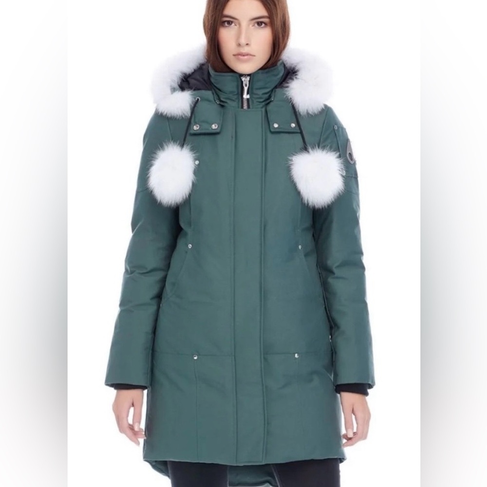 Moose Knuckles Teal Jacket with White Fur Trim